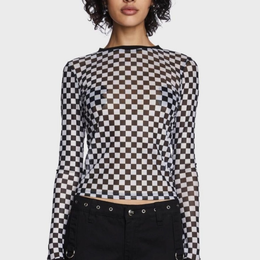 NWT Current Mood Mesh Top Checkered